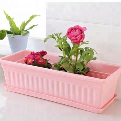 Pink delicate rectangular plastic flowerpot (4)